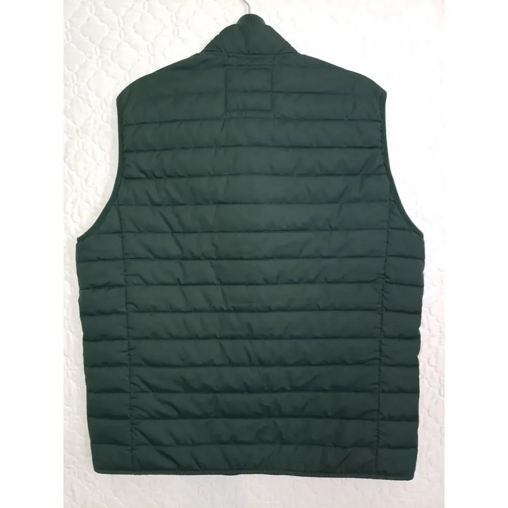 J. Crew Authentic Outerwear Mens Vest Size L Quilted Puffer Green Zip Pockets